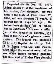 Adam Moomaw's Obit