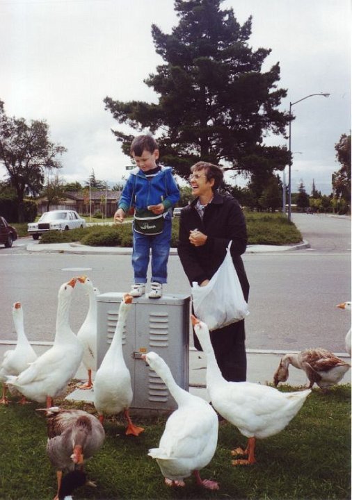 1993_06_05_Gram+T.jpg - Grammy & Travis feeding the ducks June 1993