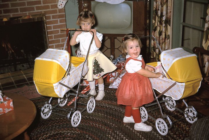 1961_12a.jpg - Playing with their dolls - Christmas 1961