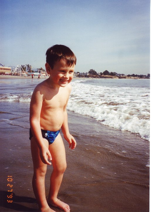 1993_10_27_Thoov.jpg - Travis' first time at the ocean - he was thrilled and excited - An unusually warm day at Santa Cruz.October 27, 1993